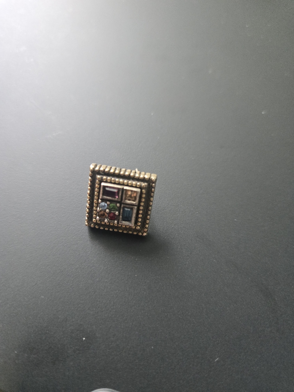 Single Gold Tone Multi-Stone Square Statement Earring